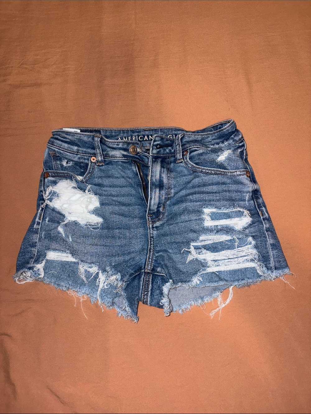American Eagle Outfitters Ripped Medium Blue Denim Cutoff Shorts
